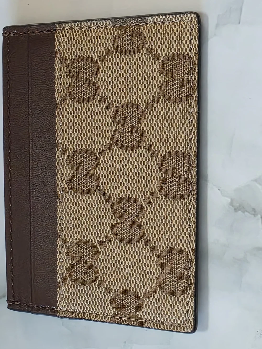 Gucci GG Canvas Card Holder Wallet Brown Leather Beige Brand New